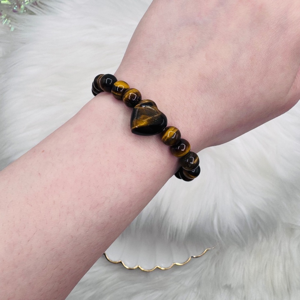 Tiger's Eye Heart Beaded Bracelet